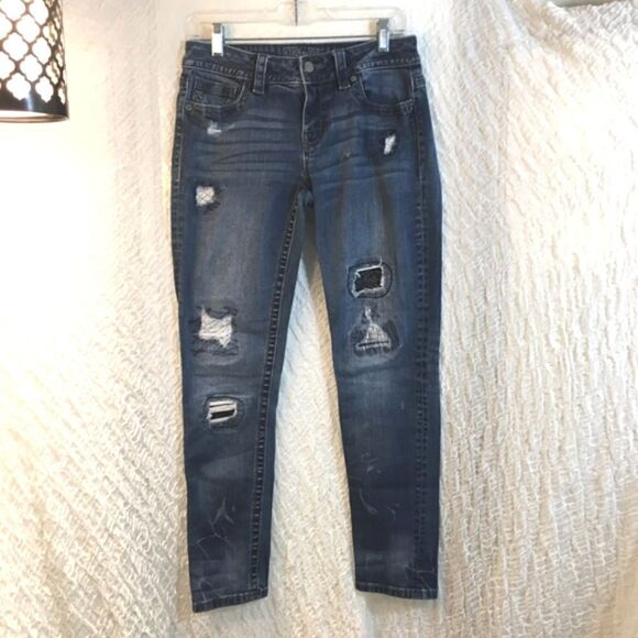 Miss Me Distressed Patched Mid-Rise Skinny Jeans Size 28 - Picture 1 of 15